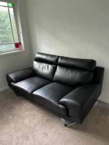 Leather Lounge, Black 2 Seater $250