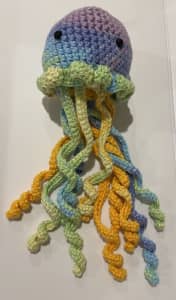 Handmade crochet jellyfish in rainbow colours Xmas gift toy