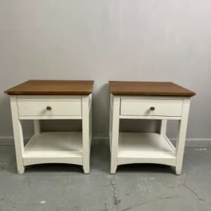 Pair of Single Drawer Bedside Tables with Natural Top