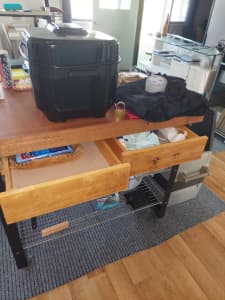 Kitchen bench, two drawers and wheels.