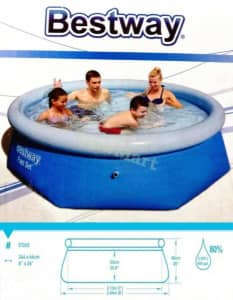 Wowmart Bestway Inflatable Family 8 Foot Fast Set Pool 244cm & Cover