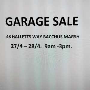 Garage sale in Bacchus Marsh VIC 9am-3pm.