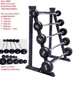 NEW Fixed Barbell Rack With 10kg-30kg barbells Solid shaft on each bar