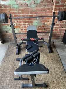 Weights bench, bars and weights