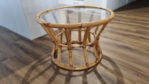 Round cane table with glass top