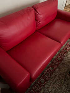 Red Leather Sofa Bed Lounge