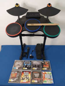 PlayStation 3 PS3 Wireless Guitar Hero Drum Kit, Mic and 499 Songs