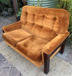 70s Fargo Lounge Co WA Copper orange gold Warwick fabric 2 seat sofa