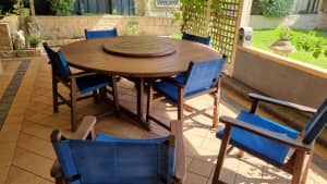 Large S2DIO outdoor dining setting 8 piece, canvas and wood