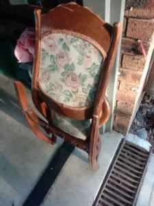Victorian 1900s wooden and tapestry rocking chair