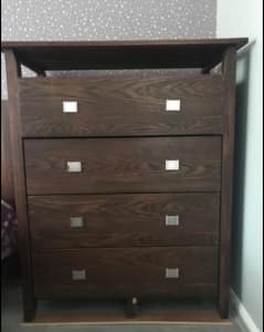 4 drawer chestnut Tallboy with 2 side tables