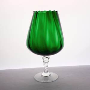 Vintage Emerald Green Swirl Art Glass Brandy Balloon Vase 20.5cm High