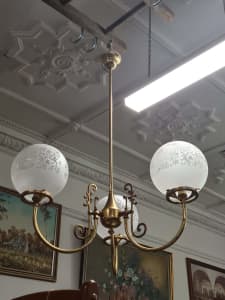 Antique Style Vintage Brass Light Fitting Glass shades 4 high Ceiling