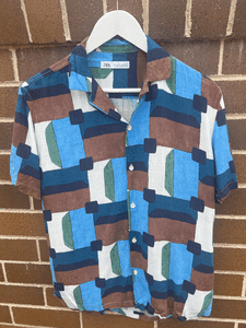 ZARA man colour block linen blend shirt - regular fit - size small
