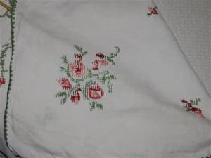 Large 150cm x 120cm Vintage Embroidered Cross Stitch Table Cloth