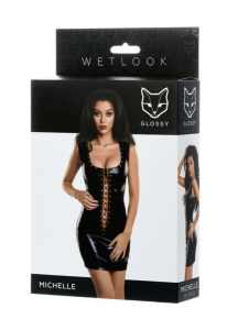 GLOSSY Lace-Up Front & Back Wetlook Faux Dress
