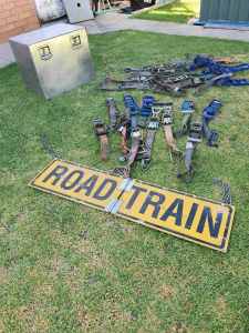 Aluminium tool box, ( sold ) ratchets, and road sign