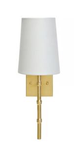 Worlds Away Molly Gold Leaf Sconce with Bamboo Detail & White Shade