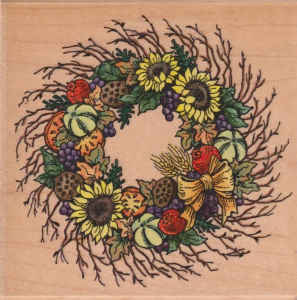 STAMPENDOUS CHRISTMAS WREATH WOOD MOUNTED RUBBER STAMP