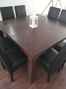 Square dining table and 8 chairs 