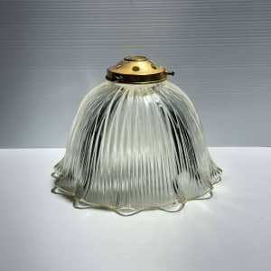 Antique Chandelier Gold Clear Ribbed Glass Lamp Light Shade Ruffled
