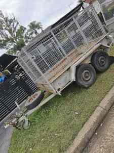 TRAILER 8 X 5 DUAL AXEL - HIGH GALVANISED CAGED --- NEEDS REGO NEEDS