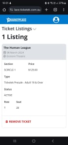Human league Ticket