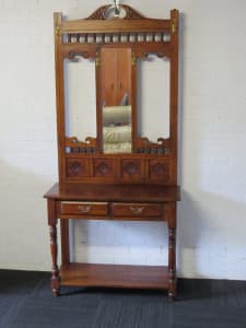 Antique solid mahogany hall stand, genuine hand carved, ex. condition