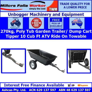 Millers Falls TWM Poly Dump Cart, ATV Mower Garden Tip Trailer 270kg