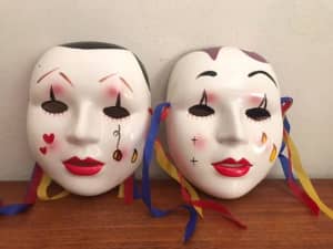 Vintage 1980s Ceramic Clown Face Wall Masks $20ea