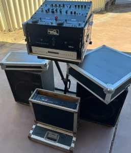 DJ gear, console, amp, speakers & stand