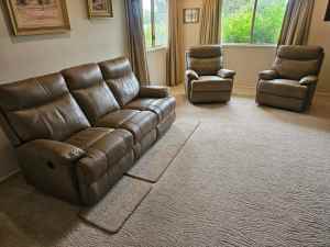 3 piece Leather lounge suite with 4 x electric recliners