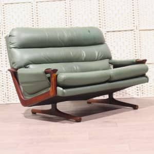 TESSA Executive 2 Seater Mid Century Leather Lounge Sofa Retro Vintage