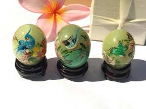 SALE Natural solid Jade Eggs inclusions painted Birds stands