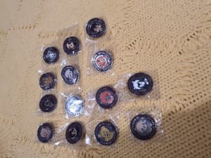 Charlie Bear store pin badges x 14