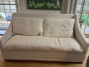 Linen sofa with feather filled swabs