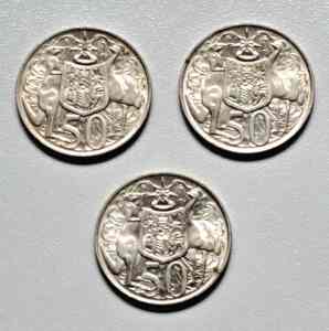 Australian Round Silver 1966 50c Coins x3