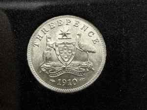 1910 Uncirculated Threepence Key Date Silver AUS Coin
