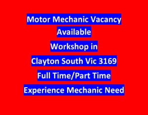Experienced Motor Mechanic Vacancy Available