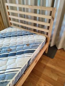 Wooden single bed and mattress 