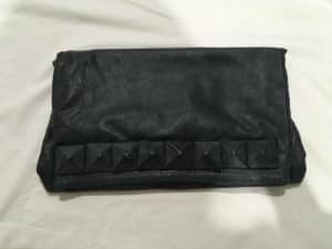 Black Soft Lambskin Leather Prism Clutch Canvas Lined