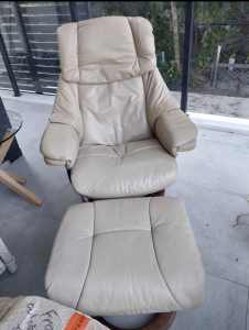 SOLD PENDING 2 x danish made latte leather lazy boys