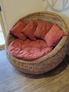 Armchair - Rattan half moon with cushions