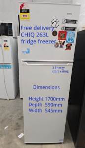 Free delivery CHIQ 263L fridge freezer 3Energy stars rating Works fine