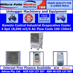 Millers Falls TWM 100L Industrial Evaporative Cooler 150m2 W/ Remote