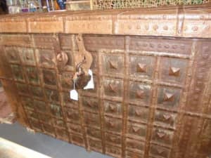 Antique Indian Dowry / Gypsy Chest Hardwood and Brass