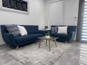 Blue fabric couches 