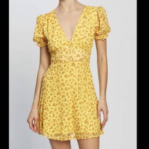 Dazie bambina puff sleeve mini yellow floral summer dress
