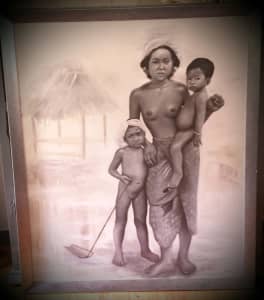 Beautiful oil painting of a tribal Mother and children