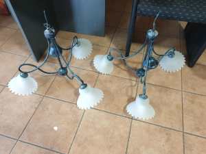 3-Bell Frosted Glass Chandelier $120 each - Vinsan Salvage G1477